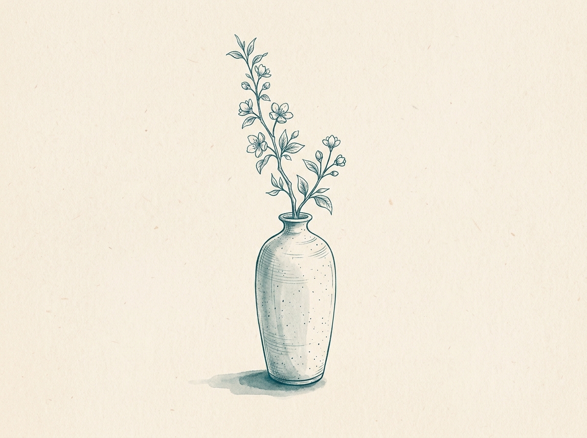 Ink illustration of a tall hand-thrown vase